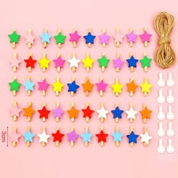 100x Houten Mini Knijpers met Touw en Nagels - Decoratieve Klemmetjes voor Foto's en DIY — thumbnail 1