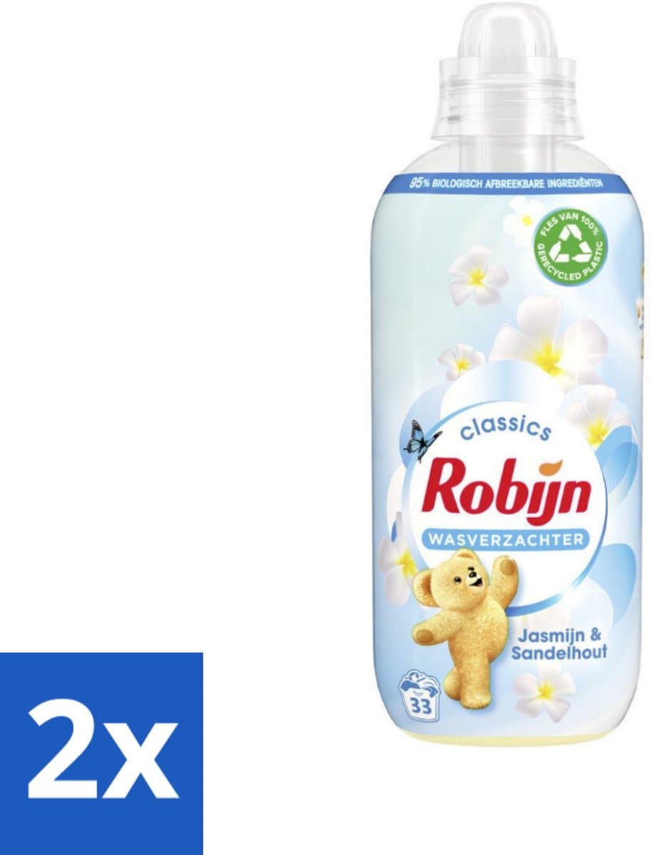 2 x Robijn - Jasmijn & Sandelhout - Wasverzachter - Luxe Geurbeleving - 33 Wasbeurten - 825 ml - Wasverzachter - Jasmijn - Sandelhout - Wasgeur - Kleding Verzorgen — afbeelding 1