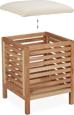wasmand met kruk - 35 l - hout - stof - 51 x 39 x 39 cm - opbergkruk - naturel — thumbnail 2