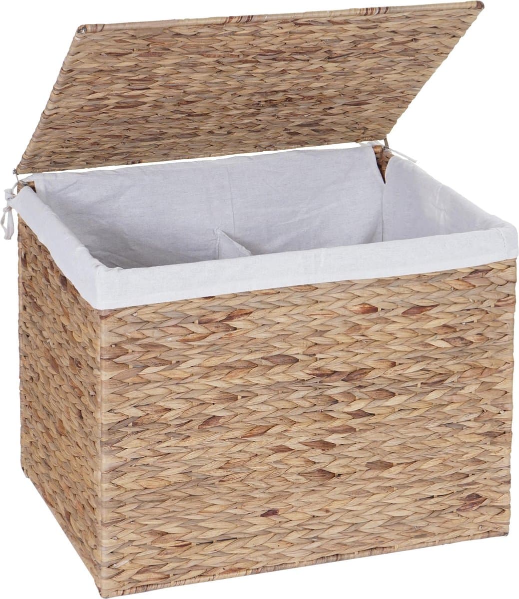 Wasmand MCW-C27, wasverzamelaar wassorteerkist, 2 vakken waterhyacint 50x60x43cm 129l — afbeelding 1