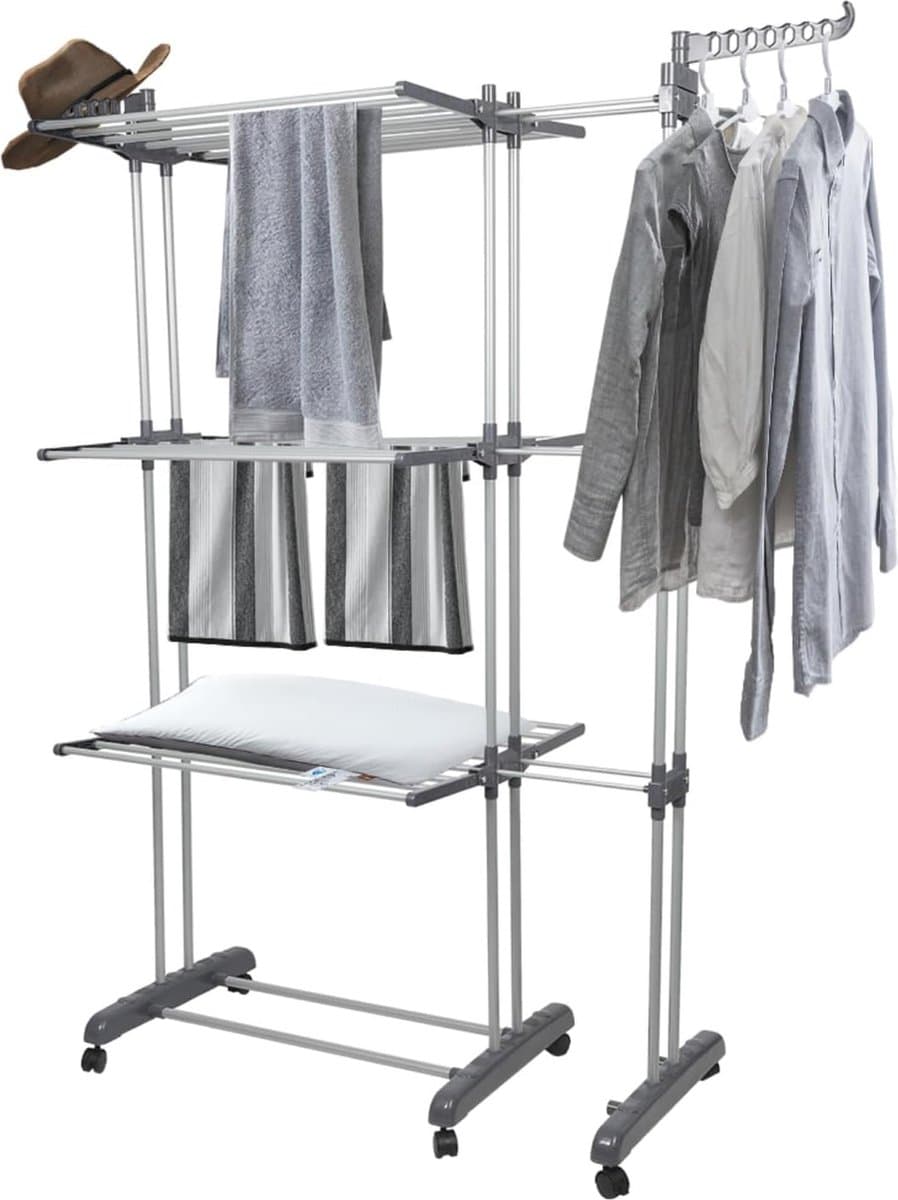 Uittrekbaar en Opvouwbaar Droogrek met 3 Niveaus voor Binnen en Buiten – Grote Capaciteit en Ruimtebesparend Design — afbeelding 1