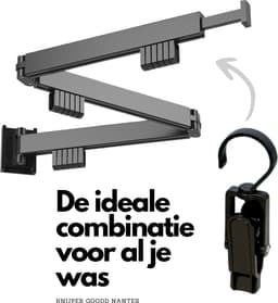 GOODD® Boulogne - Droogrek - Wasrek - Inklapbaar - Uittrekbaar - Zwart - Rvs - Poeder coating mat zwart - 4 armen totaal 114 cm — thumbnail 2