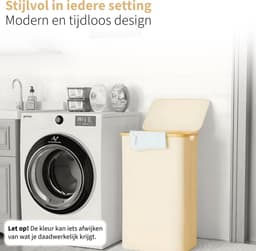 Wasmand met Waszak - 100L - Groot formaat - Wasmand met deksel - Sterk materiaal - Wassorteerder - 2 Stuks - Beige — thumbnail 4