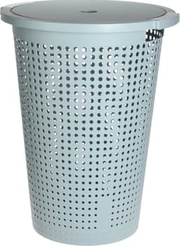 Wasmand met deksel - mintgroen - 35 liter - 40 x 52 cm - kunststof - rond - wasbox - mand voor wasgoed — thumbnail 1