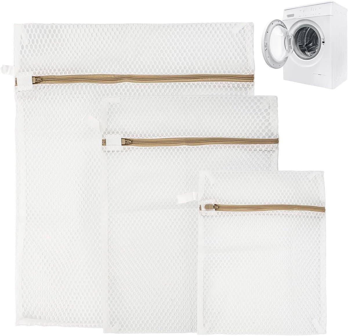 Solidchoice - Set van 3 Katoenen Waszakken met Rits voor Delicate Was — afbeelding 1