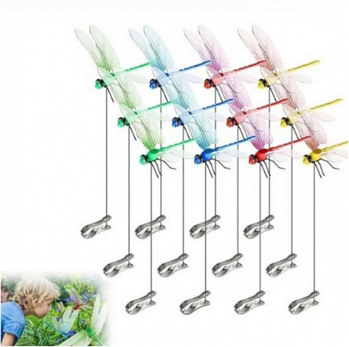 NatureMan Dragonfly Clips, 12 Pieces, 3D Simulation Dragonfly Pole for Outdoor Indoor Fake Plastic Dragonfly for - ShopVlot — afbeelding 1