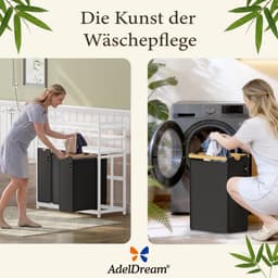 Wasmand 200 l - 4 vakken - bamboe - met 2 planken voor optimale organisatie - ShopVlot — thumbnail 2