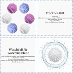 6 stuks grote wasballen, reinigingsballen, herbruikbare droogballen voor wasdroger, gekleurde wasballen voor donsjacks, kleding, effectieve drogerballen — thumbnail 3