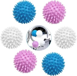 6 stuks, herbruikbare wasballen voor wasdroger & wasmachine - vervanger van wasverzachter, anti-klonteren, snellere droging voor donsjassen & kleding (Wit, Blauw, Paars) — thumbnail 1