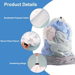 Dailygoods- Waszakken Groot - 2 Stuks - Ademend Mesh - Herbruikbaar - Voor Wasmachine - 70 x 90 Cm - Wit - Wasnet — thumbnail 4