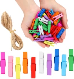 Mini Wasknijpers - Houten Clips - Foto's Ophangen - Regenboog Kleuren - 100 Stuks - Multicolor — thumbnail 1