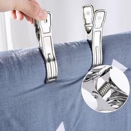 10 Stuks 8 cm RVS Grote Wasknijpers - Handdoekklemmen - Strandhanddoek Clips - Veerklemmen Voor Dagelijks Wassen - Badhanddoek - Beddegoed en Dikke Kleding (Zilver) — thumbnail 5