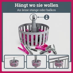Wasknijpermand met 30 stevige klemmen, robuuste mand met haken, praktische opbergmand voor wasknijpers, uv-bestendig en weerbestendig, ruimtebesparend — thumbnail 2