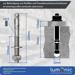 Heavy duty anker - Metaalplug Boutanker - Bevestiging Bouwmaterialen - Roestvrij staal A4 - M12 x 220 mm - Zilverkleurig — thumbnail 2