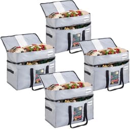 SnelShoppen - TAILI Dubbele Laag Verhuizingtassen Extra Groot, Stevige Handvatten & Ritsen, Kledingopslag, Verpakkings- en Waszakken (ZILVER, 4 Stuks) — thumbnail 1