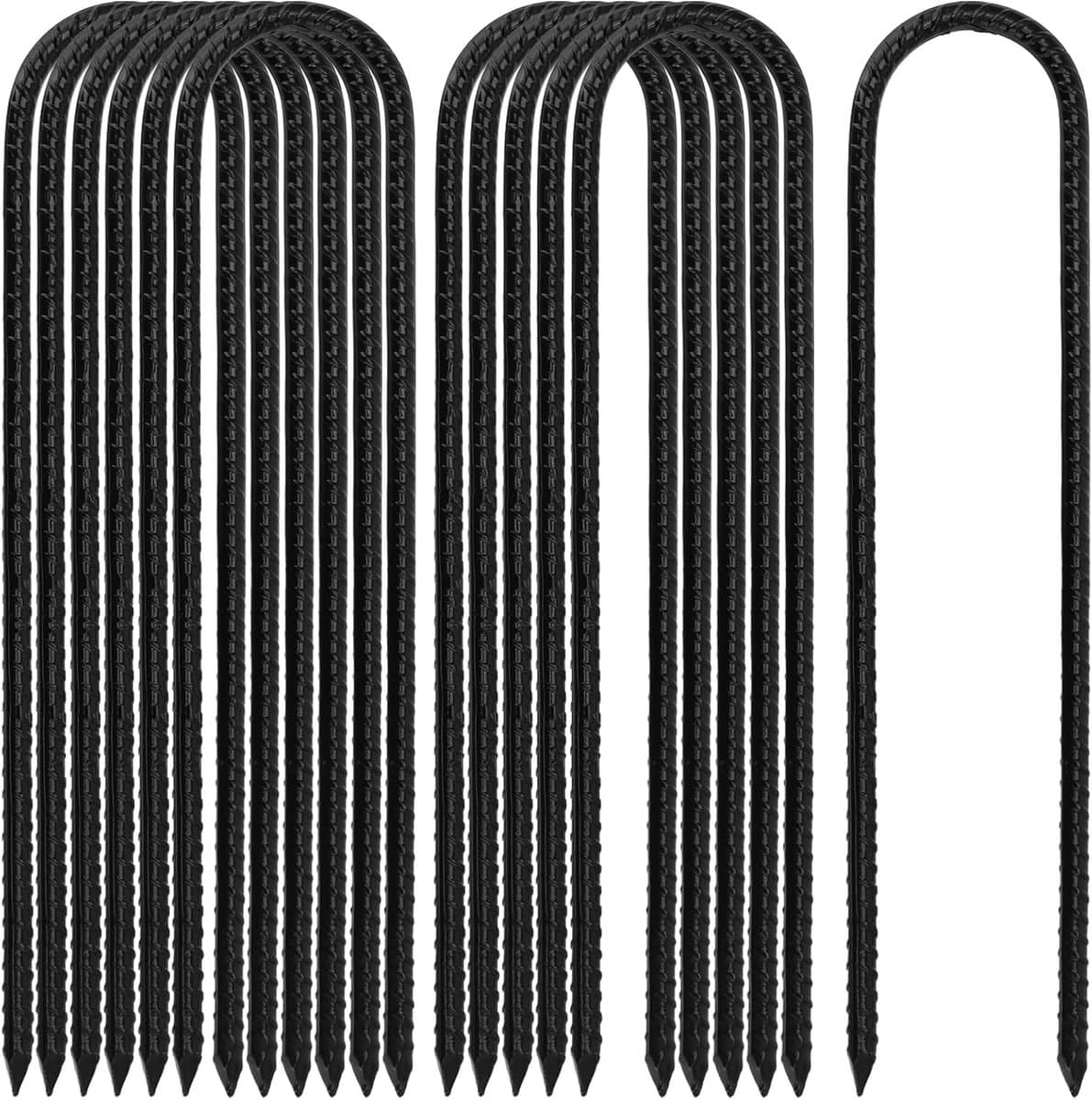12 Stuks 30 cm Zwarte Grondankers, U-vormige Gegalvaniseerde Tentpinnen, Tuinankers voor Tent, Trampoline en Campinggebruik — afbeelding 1