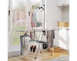 Desmiu Staand Droogrek Inklapbaar Verstelbare Vleugels 156,5 x 68 x 192 cm RVS Zilver Met Schoenhouders Voor Geordend Wassen