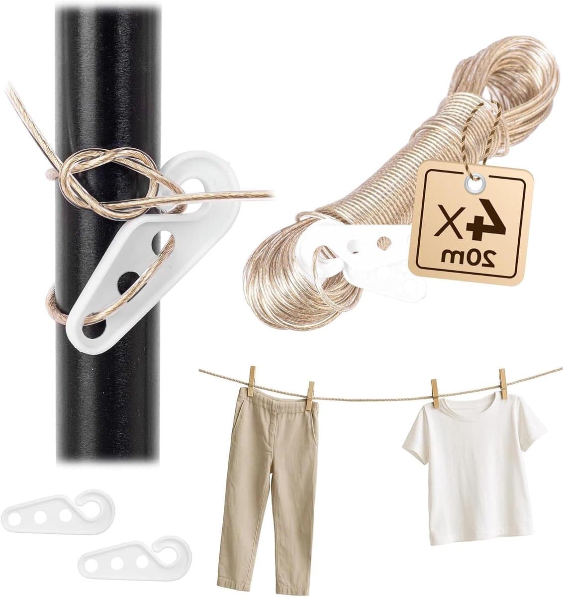 Waslijn met Stalen Kern - Waslijn Koord - Kleding Drogen - Hoge Scheurvastheid - 4 x 20 m - Transparant — afbeelding 1
