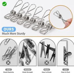 Was Knijpers - Kledinghangers Clips - Kleding Drogen - Roestvrij Staal - 60 Stuks - Zilver — thumbnail 5