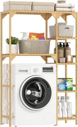 Homcom Over Washing Machine Rack-Bamboe-100L x 40B x 157H cm-Natuurhout — thumbnail 1