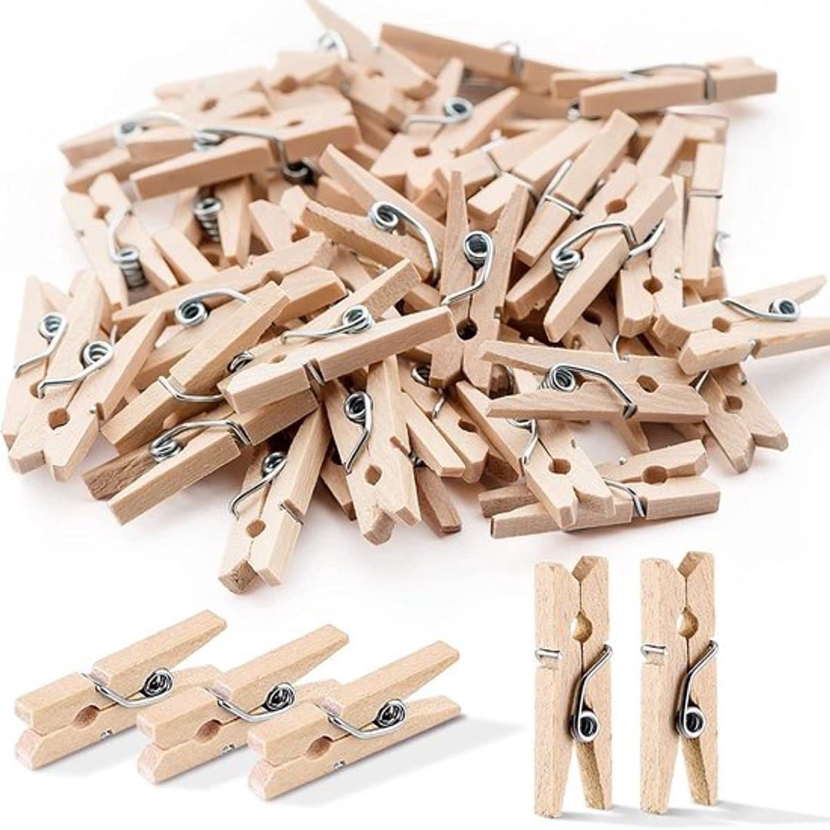 Wasknijpers Houten 100 Stuks - Kleine Wasknijpers - Mini-Klemmen - Sierklemmen - Voor Fotowand - Gastgeschenk — afbeelding 1