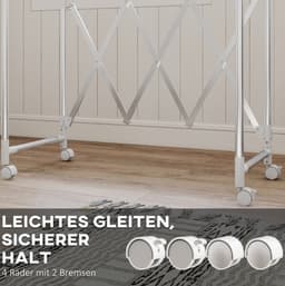 HAUSS SPOLE Droogtoren – Verstelbare Stangen 150 x 103 x 197 cm – Roestvrij Staal – Zilver – Inklapbaar Vrijstaand Droogrek Op Wielen — thumbnail 4