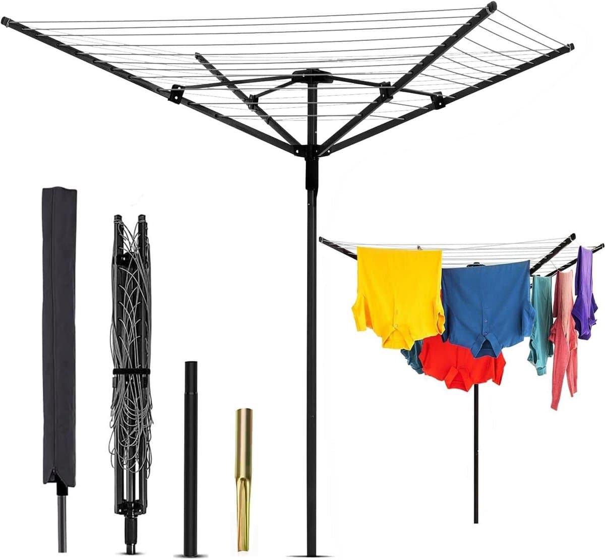 Roterende Waslijn - Kledingdroger Buiten - Kleding Luchten - 50 Meter Droogruimte - Opvouwbaar - Zwart — afbeelding 1