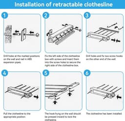 Dailygoods- Waslijnen Uittrekbaar - Wandwaslijnen - Intrekbaar Wasrek - 5 Lijnen - Eenvoudig te Installeren - Verhoogde Opbergruimte — thumbnail 3