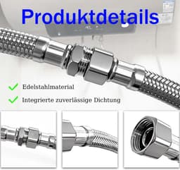 Flexibele kraanslangverlengstukken 10cm/20cm - 304 roestvrij staal - kinkvrije aansluiting - ShopVlot — thumbnail 2
