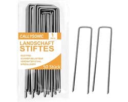SnelShoppen - Pack van 50 grondankers/peggen, roestvrij, grondankers voor tuinvlies, onkruidvlies, schutting & tent, 150/200 mm x 40 mm x 2,5 mm, stev