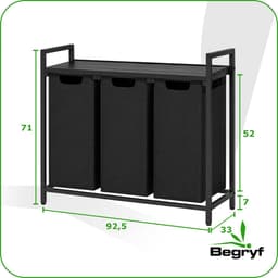 Begryf - Wasmand - metaal/stof - 3 vakken - 114 liter - 92,5 x 33 x 71 cm — thumbnail 4