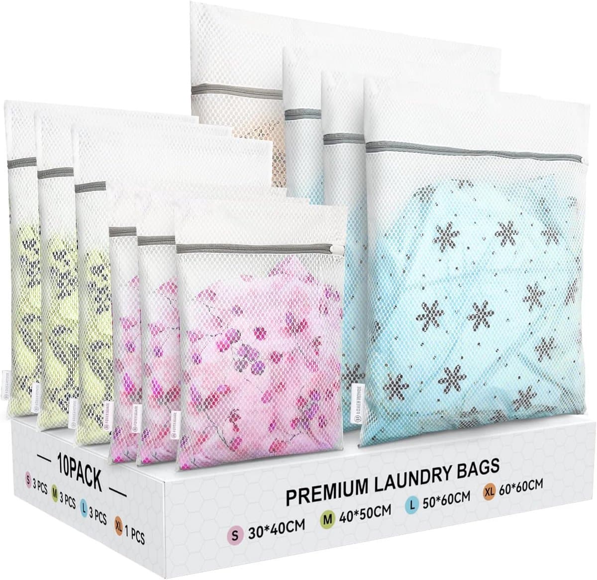 SnelShoppen - 10 Stuks Wasmachine Wasnet met Rits - Honeycomb Structuur Waszakken voor Jassen, Schoenen, Ondergoed, Sokken (3S+3M+3L+1XL, Wit) — afbeelding 1