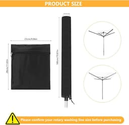 droogmolen hoes-Beschermhoes-Zwart-droogmolen hoes universeel-420D Oxford-stof -Heavy Duty Roterende Waslijn Afdekking- Waterdicht-voor Tuin, Binnenplaats, Buiten-Inclusief opbergtas-16x16x180CM — thumbnail 3