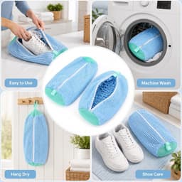 Waszak voor Sneakers - 2 Stuks, Blauw, Beschermnet voor Wasmachine, Schokbestendig en Ritssluiting, Ideaal voor Sportschoenen — thumbnail 2