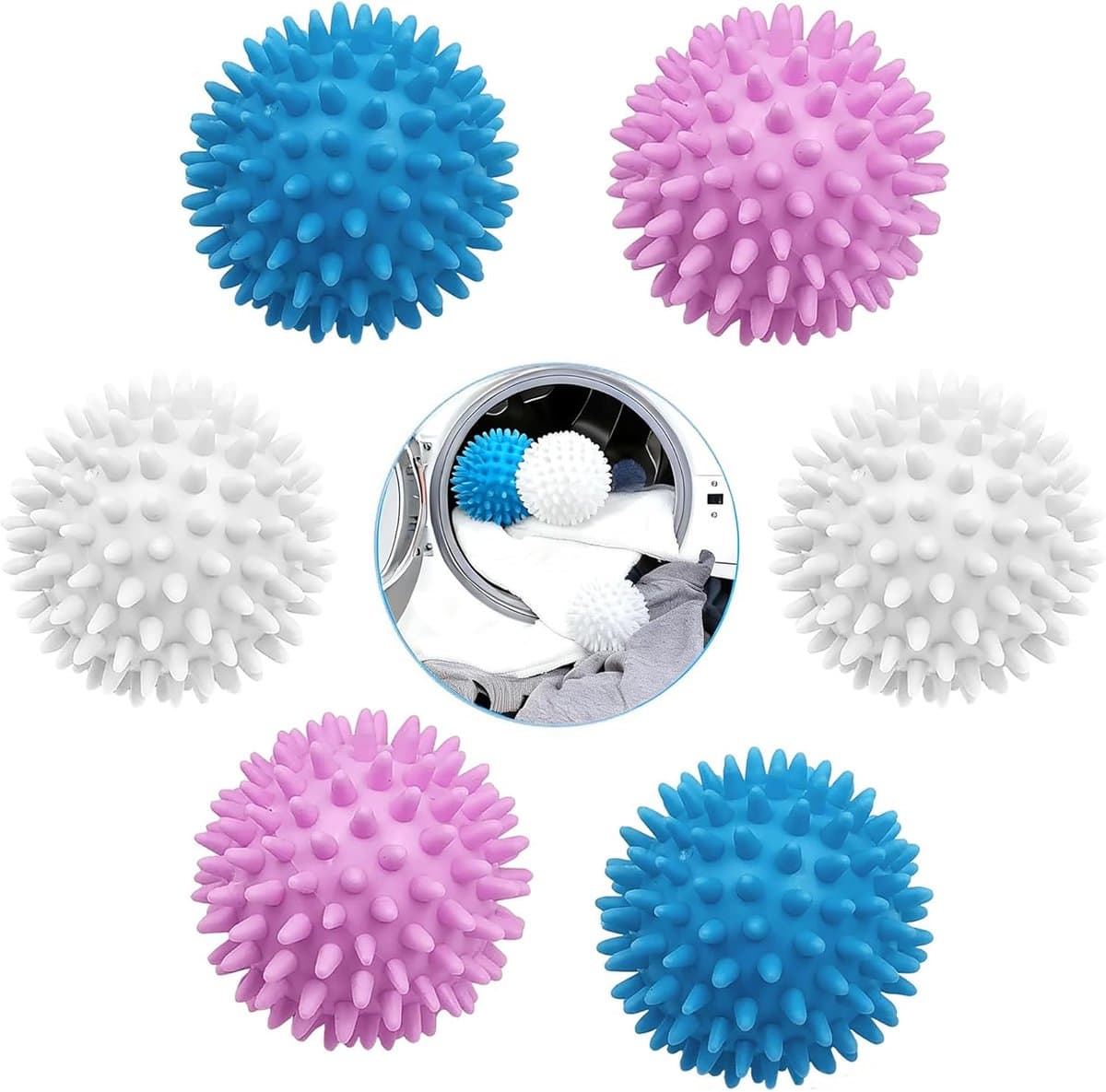 6 stuks - herbruikbare siliconen wasballen voor wasmachine en droger, energiebesparende wasverzachter en kleding anti-wirwar — afbeelding 1