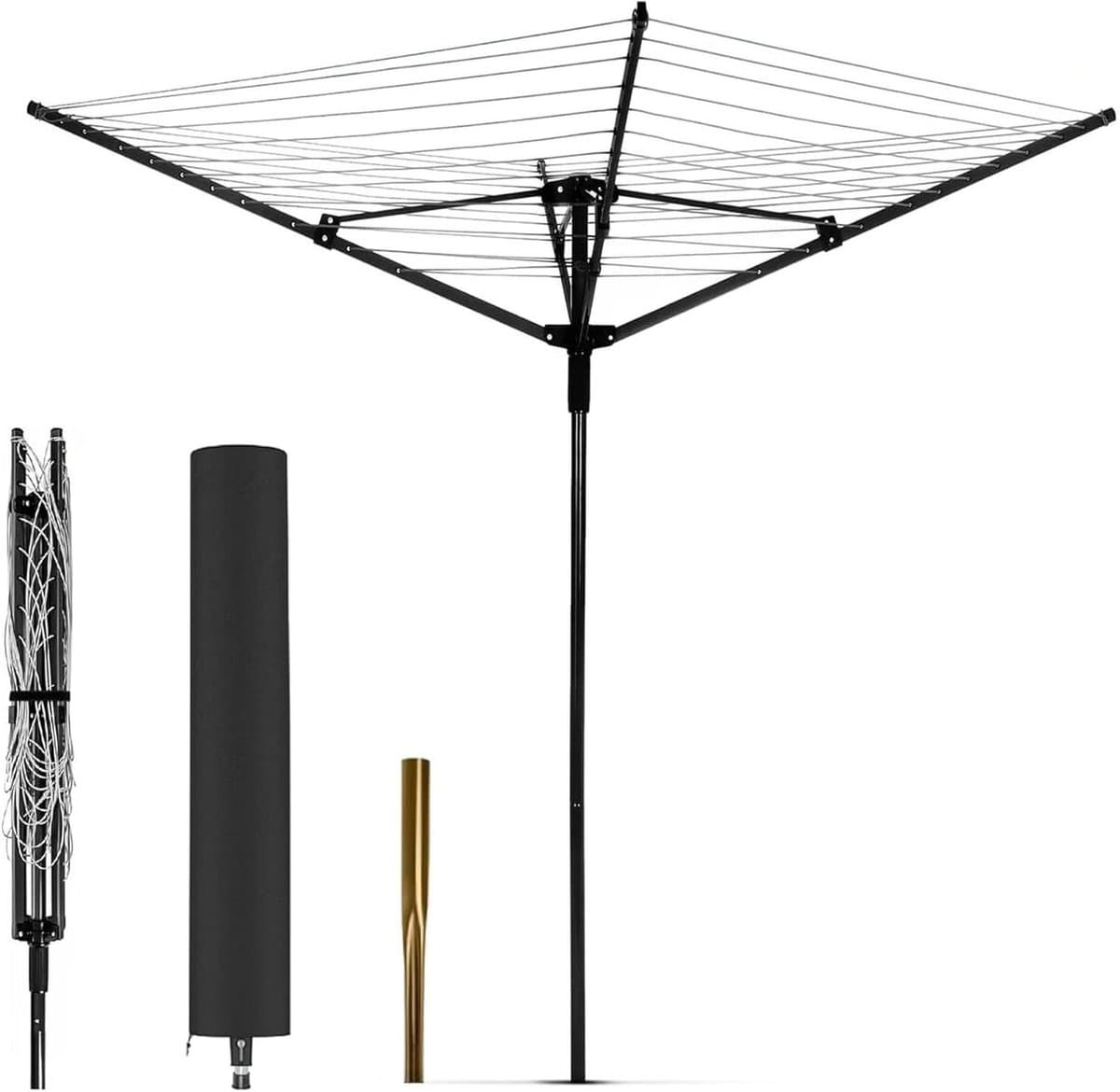 Droogmolen Buiten - Wasdroger Tuin - Kleding Drogen - 50 Meter Waslijn - 168 cm Diameter - Zwart — afbeelding 1