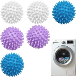 Droogballen, 6 stuks wasballen voor wasmachine, drogerballen voor donsjacks, herbruikbare drogerballen, wasbal voor wasmachine, droger, ballen voor thuiskleding (blauw, wit, paars) — thumbnail 2