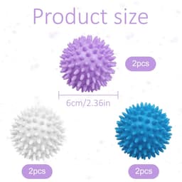 Droogballen, 6 stuks wasballen voor wasmachine, drogerballen voor donsjacks, herbruikbare drogerballen, wasbal voor wasmachine, droger, ballen voor thuiskleding (blauw, wit, paars) — thumbnail 5
