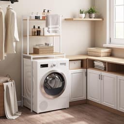 Wasmachinerek Badkamer - Toiletkast Opbergrek - Ruimte Besparen - Met Handdoekhouder - 67 x 162 x 40 cm - Wit — thumbnail 1