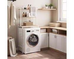 Wasmachinerek Badkamer - Toiletkast Opbergrek - Ruimte Besparen - Met Handdoekhouder - 67 x 162 x 40 cm - Wit