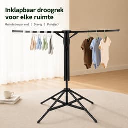 DPLUNIQ Wasrek - Droogrek - Droogmolen - Wasrek Inklapbaar - 6 uittrekbare stangen - Koolstofstaal - Draagvermogen 35-40kg - Zwart — thumbnail 2