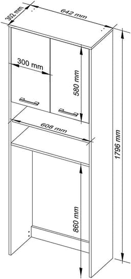 Wasmachinekast Ophangen - Badkamerkast Opbergkast - Ruimte Besparen - Standaard Maten - 64 x 180 cm - Zwart Beige — thumbnail 5