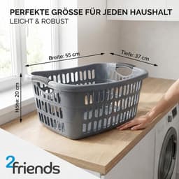 3-delige set, grote wasbak, grijs, 55 x 37 x 20 cm, 30 liter, wasmand, kunststof, made in EU, stapelbaar, met handgrepen, ventilatiegaten — thumbnail 5