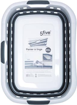 5Five wasmand opvouwbaar met handvatten - 2x - kunststof - 45L - grijs/wit - 62 x 45 x 27 cm — thumbnail 2