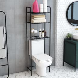 Vrijstaande Ombouwkast voor Badkamer met 3 Planken - Ideaal voor Wasmachine en Toilet - Zwart Metaal 161x53x25 cm — thumbnail 1