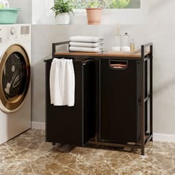 SureDeal® - Wasmand - 2 Vakken - Deksel - 90 Liter - 73x33x72 cm - Was Organizer - Badkamer - Badkamerkast - Kast — thumbnail 3