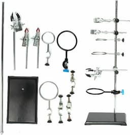 Tumex - Laboratorium standaard - Laboratorium Rek - Met 9 Clips - Verstelbare Hoogte 60 cm - Voor Kolven en Condensors - IJzeren Basis — thumbnail 1