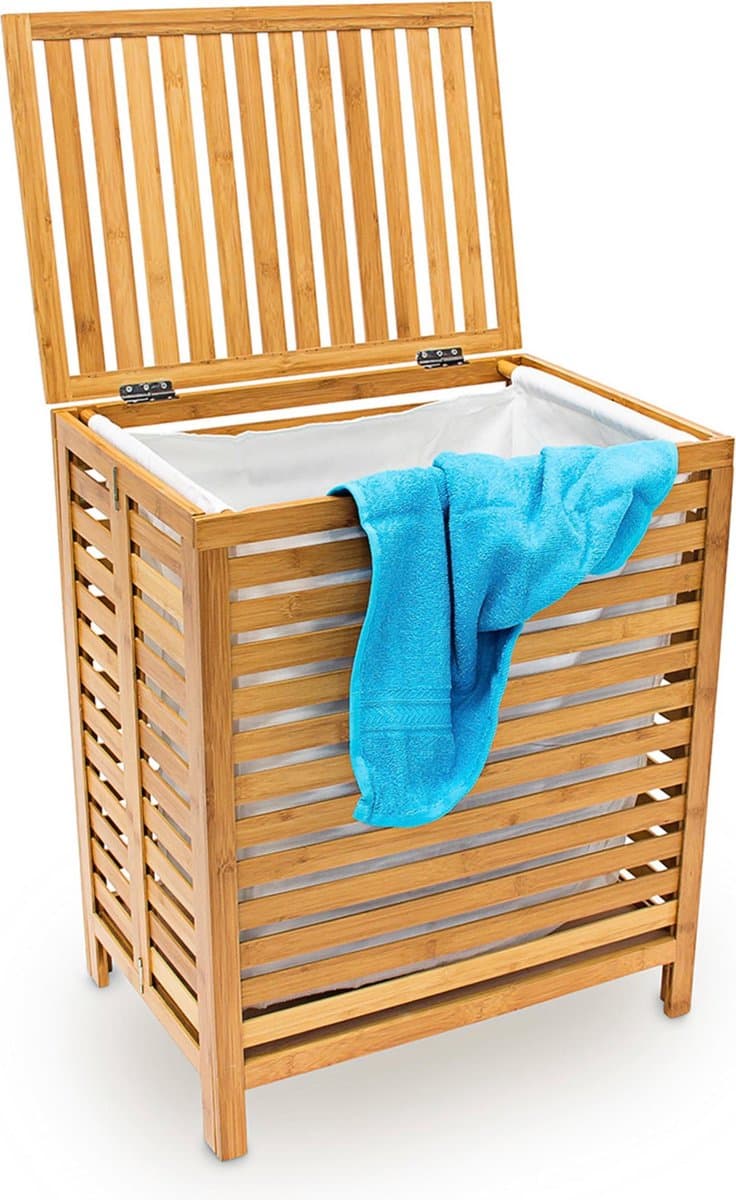 wasmand bamboe - met deksel - 100 liter - 60x50,5x35,5 cm - luchtdoorlatend — afbeelding 1