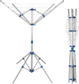 Droogmolen met Voet voor Camping & Thuis - Wasrek Staand - Droogrek Inklapbaar - Inclusief Pinnen - Zilver en Blauw — thumbnail 4