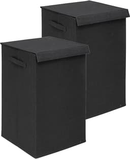5Five Eureka sorteer wasmand - 2x - 74 liter - zwart - 37 x 37 x 60 cm - MDF/Polyester stof - met afsluitklep — thumbnail 1
